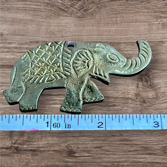 Vintage Heavy Brass Double-sided Elephant Christmas Holiday Ornament Zoo Wild - Picture 9 of 10